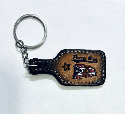 PUERTO RICO RICAN Sun with Flag Genuine Leather KEY CHAIN CAR SOUVENIR