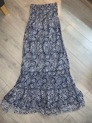 F+F Kleid Maxi Strand optional schulterfrei Baumwolle UK 8 CH 33,5'' L 50'' blau Mix neu mit Etikett