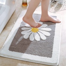 Bathroom Mat, White Flower Fluffy Soft Superfine Fiber Rugs Non Slip Machine ...
