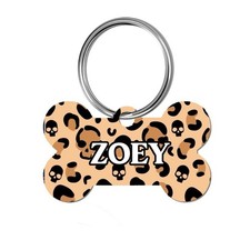 Skull Leopard Print Personalized Pet ID Dog Tag Name Plate Unique Design Cute