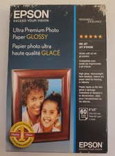 Epson, 60-Sheet, 4X6 Glossy Ultra-Premium White Photo Paper, New Sealed