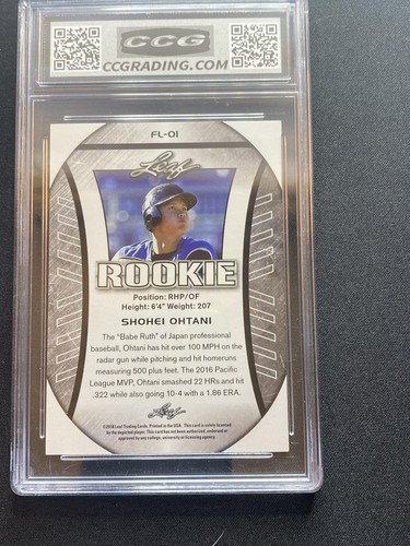 Shohei Ohtani 2018 Leaf Rookie FL01 Exclusive Flag Edition CCG 10 - Picture 2 of 2