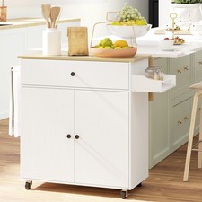 Kitchen Island with Drop Leaf, Rolling Storage Cart with Drawer, White
