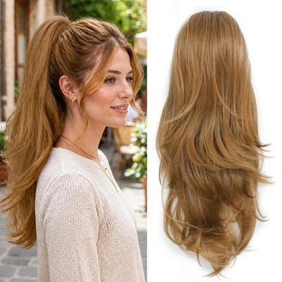 Extensions de cheveux synthétiques à clipser pour queue de cheval avec cordon... - Photo 1/4