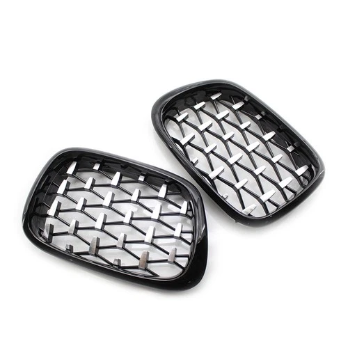 For BMW 5 Series E39 M5 1999-2003 Pair Black/Chrome Front Diamond Kidney Grilles - Picture 6 of 21