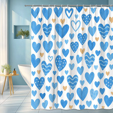 Blue Heart Shower Curtain for Kids Bathroom Decor