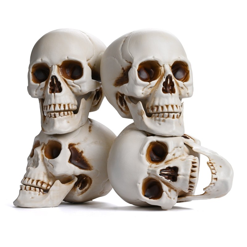 4 Pcs Human Life Size Skeleton Skull Halloween Moving Jaw Decorations