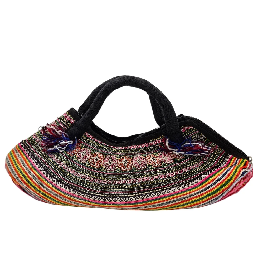 Y2K Fair Isle цветной вышитый богемное Дамская сумка с молнией и двойными ручками азиатский - Изображение 2 из 4