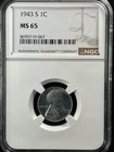1943-S 1C  Lincoln Wheat One Cent NGC MS65   8699719-067