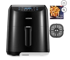 Black AICOOK Air Fryer with 5.8QT Capacity, 1500W Power, 6 Presets, Timer, Prehe