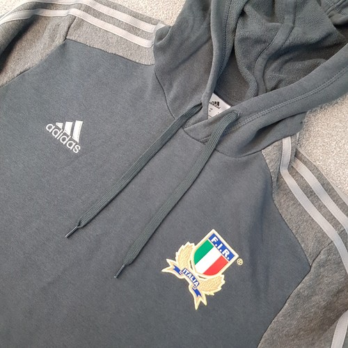 Adidas Italy Felpa Uomo con Cappuccio Grigio Medio Rugby Maglione Pullover FIR Italia - Foto 2 di 10