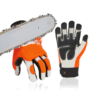 Vgo 1Pair Chainsaw Work Gloves Saw Protection on Left Hand Back (Orange, CA9760)