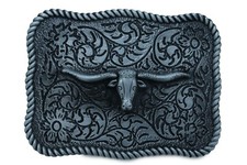 Men Buckle Silver Metal Bull Western Fashion Texas Long Horns Cow Day Night Wear