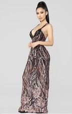 Long Maxi Sequin Special Occasion Dress Brand New Size XS- Rose Gold/Black
