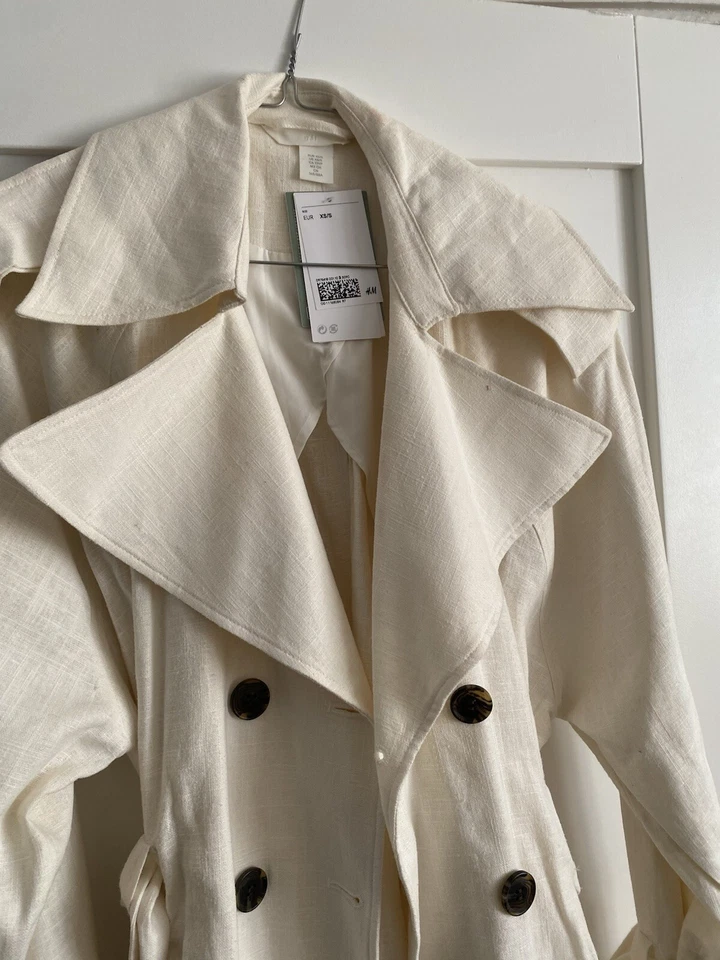 H&M Cream Linen Trench Coat - Image 2 of 4