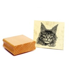 Timbro motivo Maine Coon - timbro gatto timbro in legno circa 48 x 48 mm