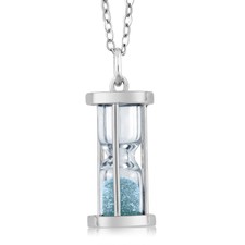 925 Silver Hourglass Pendant and 0.75 Ct Aquamarine Dust 18" Chain
