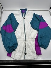 Vtg 90s Nike Colorblock Geometric Windbreaker Jacket Full Zip Elastic Waist Sz S