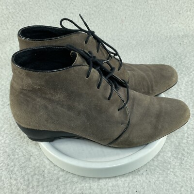 Munro American Booties Womens Size 8.5 Lace Up Brown Suede 2 Inch Wedge Heel