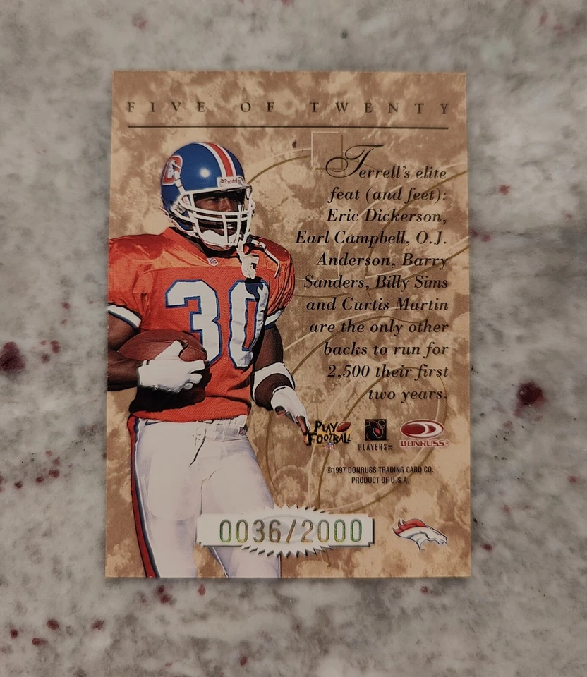 1997 Donruss Elite Gold Terrell Davis /2000 Denver Broncos HOF - Image 2 of 2