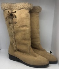 Vintage Hush Puppies Wmns Tan Suede Leather Sherpa Lined Boots Sz 9 Fit 8.5 EUC