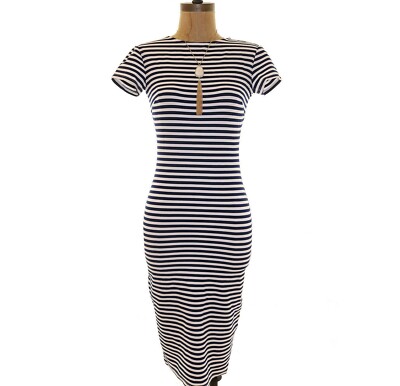 Felicity & Coco Sheath Dress Size S Scoop Back Bodycon Striped Blue White  B78