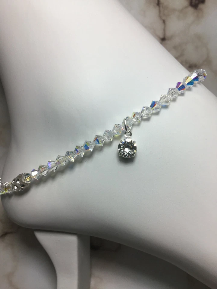手工制作透明 AB 施华洛世奇水晶元素脚链/链手链 美国 — 第 2/4 张图片