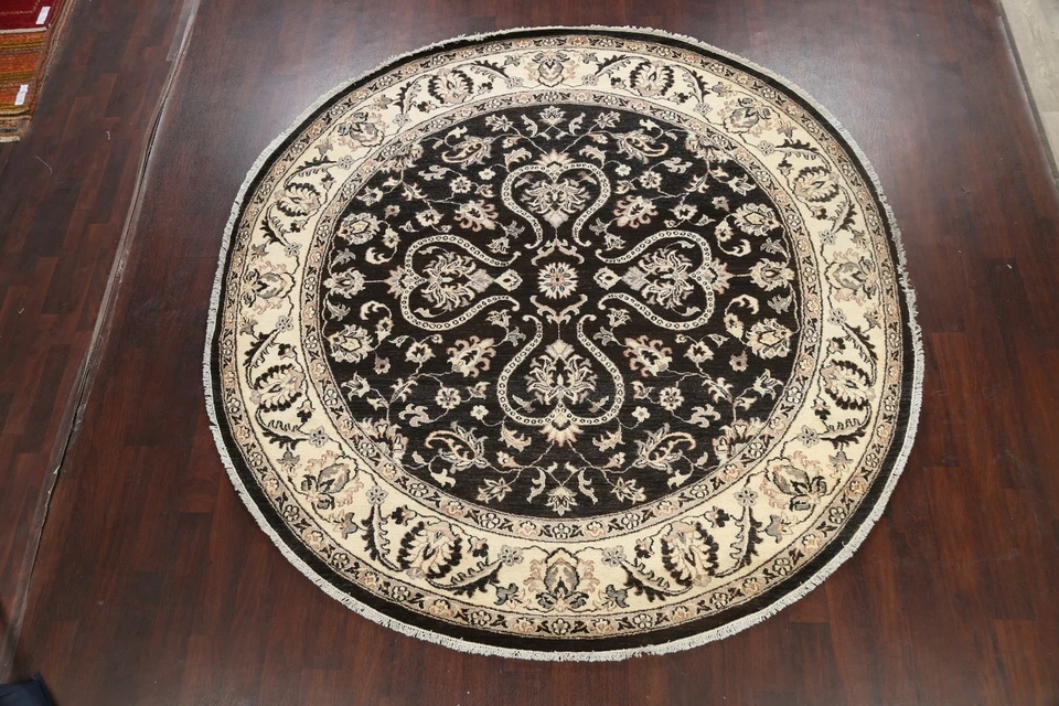 Alfombra oriental redonda de lana anudada a mano con tinte vegetal Oushak-Chobi 9x9 Foto 2 de 4