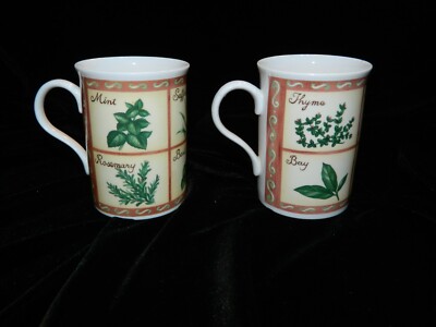 Crown Trent Fine Bone China Herb Mosaic Tea Coffee 4'' Mug England Lot of 2 EUC