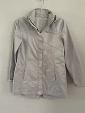 Mondetta Women's Size S Light Gray Split Hem Hooded Rain Midi Windbreaker Coat