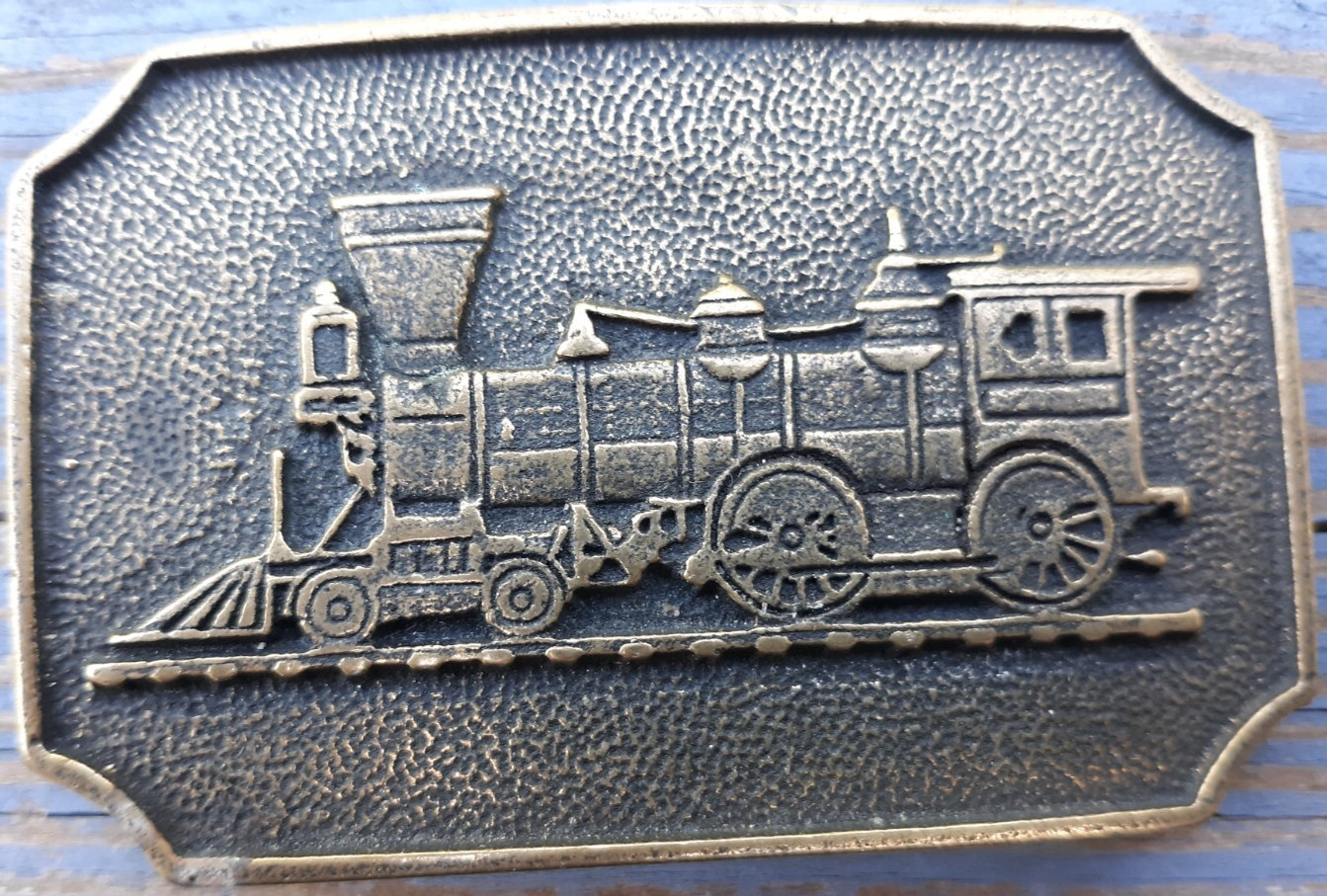 belt buckle BTS solid brass steam engine train en… - image 1