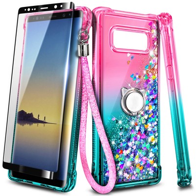 For Samsung Galaxy Note 8 Case Liquid Glitter Cover + Screen Protector & Lanyard