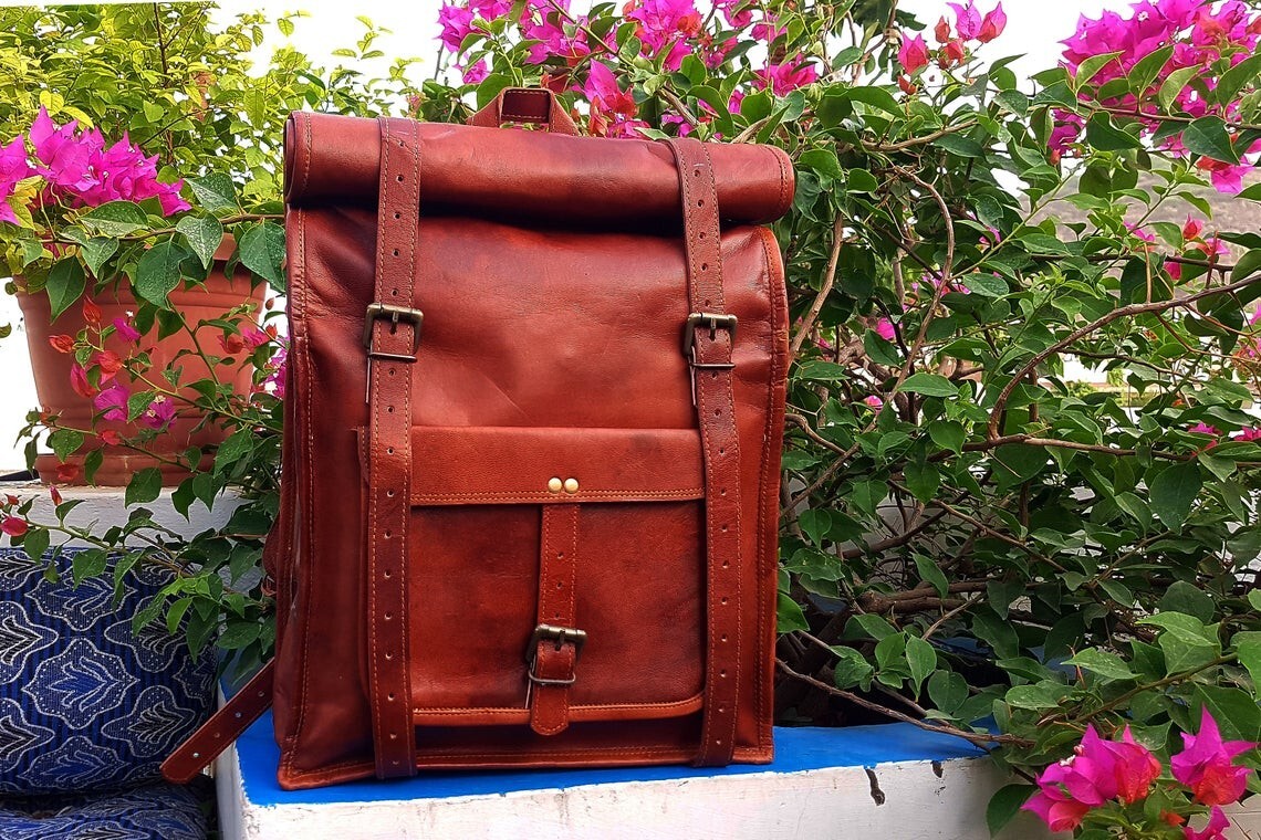Vintage Genuine Leather Rucksack - Handmade Travel Backpack for Men