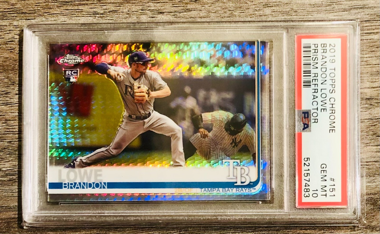 2019 Topps Chrome #151 Brandon Lowe RC Prizm Refractor PSA 10 Gem Mint Rays