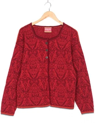 OLEANA Woll Strickjacke Pullover Damen Gr. L Nordic Fair Isle Vintage Herz Kn... - Bild 1 von 4