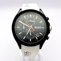 NEW GENUINE HUGO BOSS VELOCITY HB1513718 BLACK WHITE RUBBER STRAP MEN'S WATCH