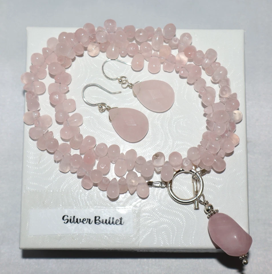 Conjunto de colar e brincos de prata esterlina quartzo rosa Silpada W1057 e N1058 - Imagem 2 de 4