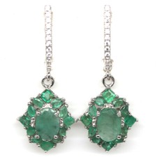 925 Sterling Silver 5 x 7 mm. Green Emerald  White Zircon Earrings