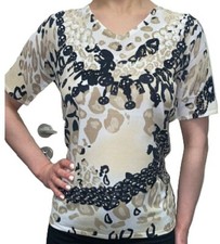 Damenshirt, Größe S,  Futura Moda, beige weiß schwarz, 36/38