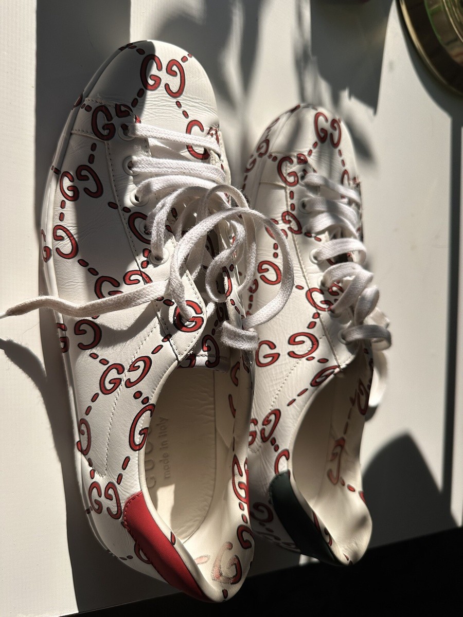【関税込み】gucci Gucci Ace' sneakers GUCCI ace Ghost GG Monogram Sneakers - White / Red - Size 8