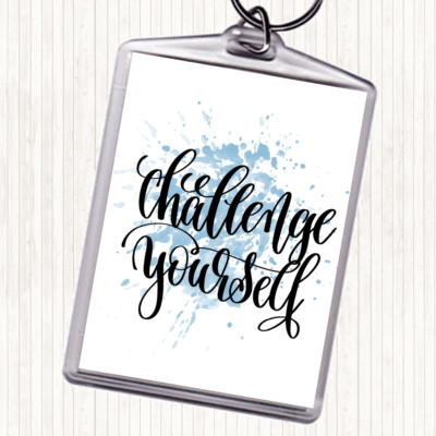 Schlüsselanhänger Schlüsselring blau weiß Challenge Yourself inspirierend Zitat Taschenanhänger