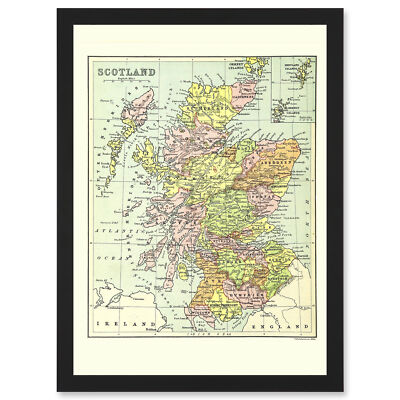 Karte Bartholemew Schottland Grafschaften UK gerahmt A4 Wandkunstdruck
