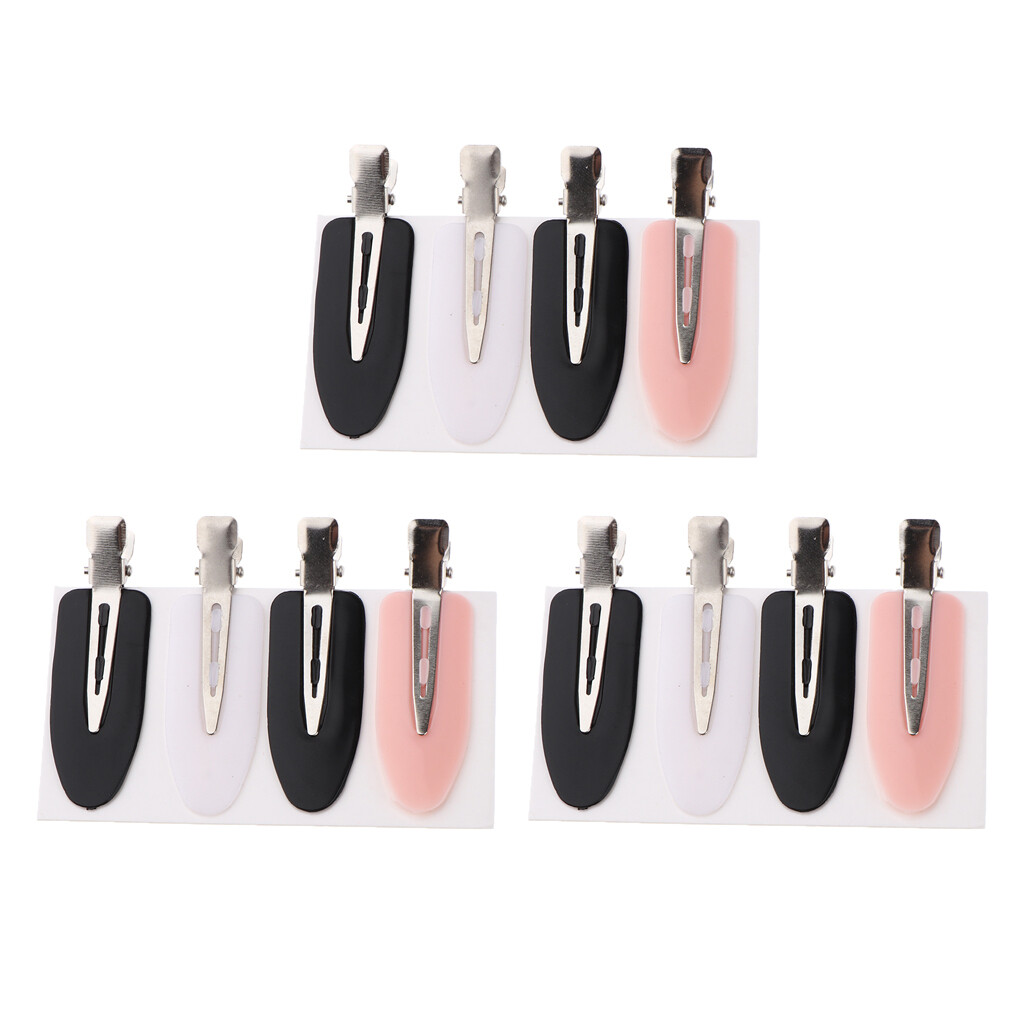 12 Stücke Faltenfreie Haarspangen Set – Ohne Zähne, Flach, In Schwarz, Rosa & Weiß (je 4 Stück)