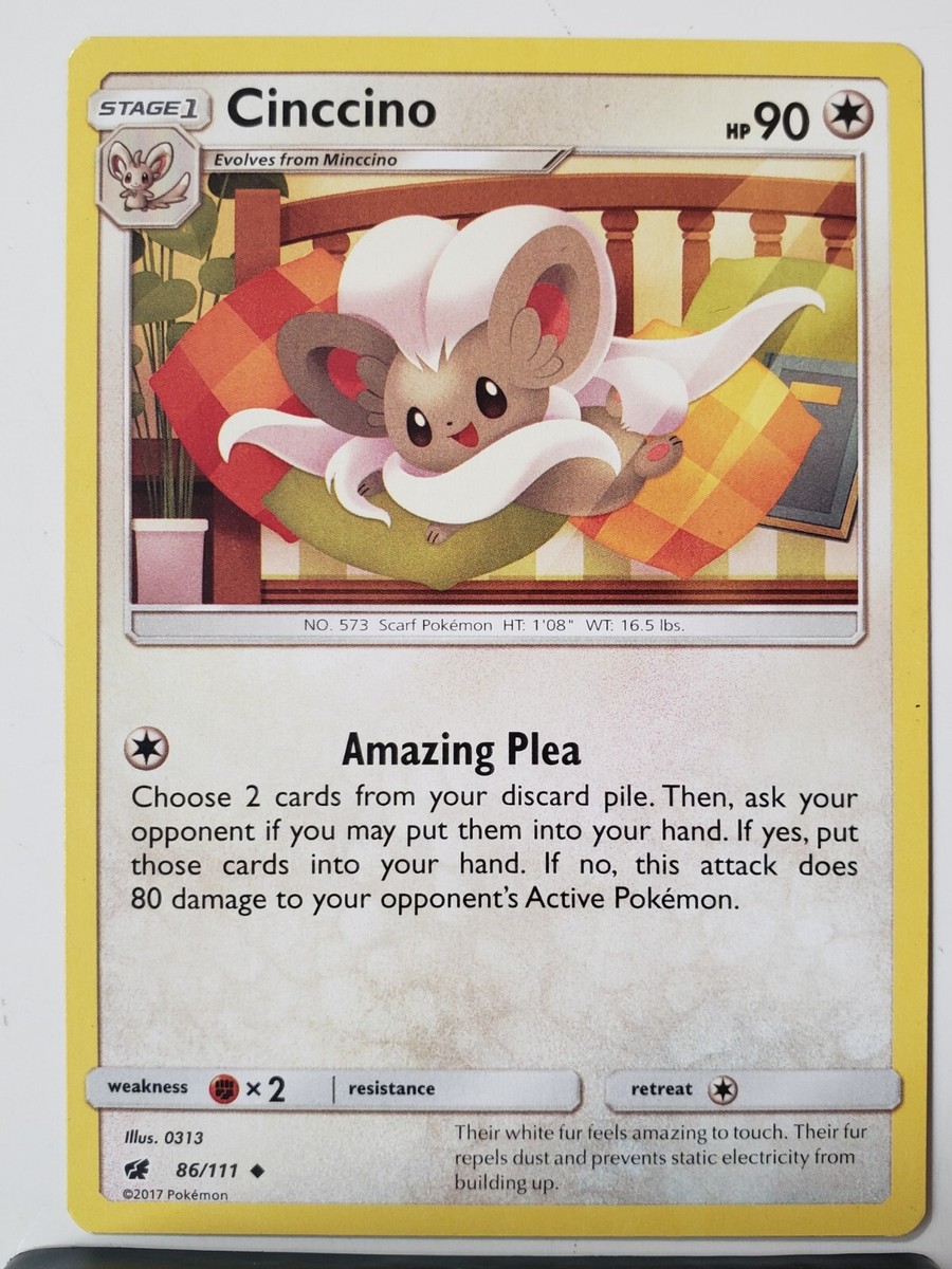 Cinccino 86/111 VLP / NM Crimson Invasion Sun Moon Pokemon Card $2 Flat  Shipping