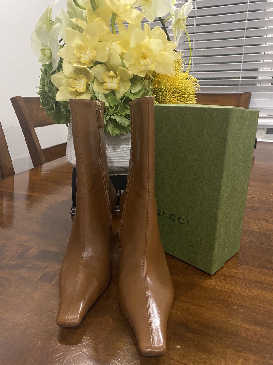 GUCCI High Ankle Brown 132281 Womens Size 7b Leather Boot | eBay