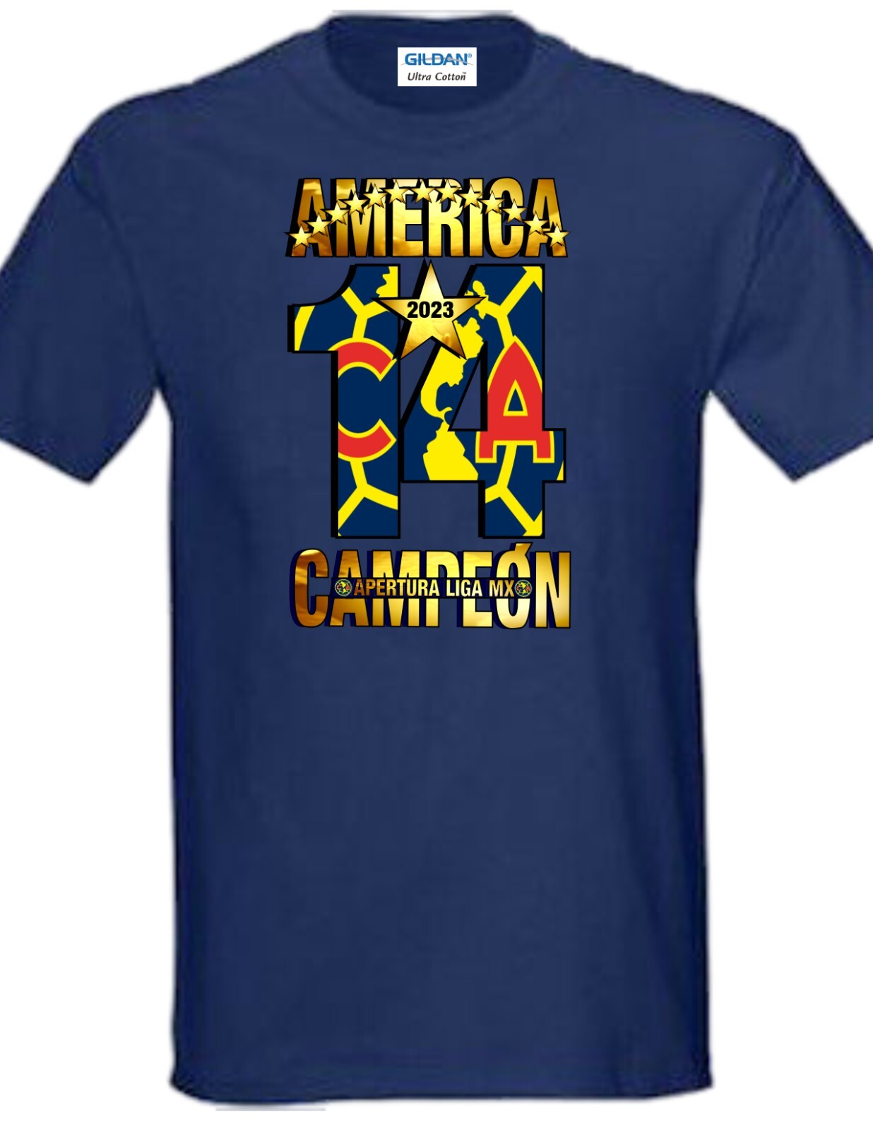 CLUB AMERICA FC CAMPEON APERTURA 2023 100 COTTON 100 PRESHRUNK GILDAN