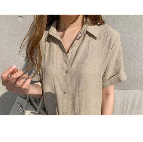 Lady Summer Casual Button-Down Shirt Dress Cotton Linen Long Tunic Beach Kaftan - Bild 11 von 19