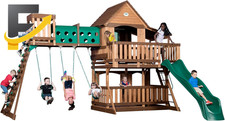 Backyard Discovery Woodridge Elite Cedar Wood Swing Set with Wave Slide Clubhous