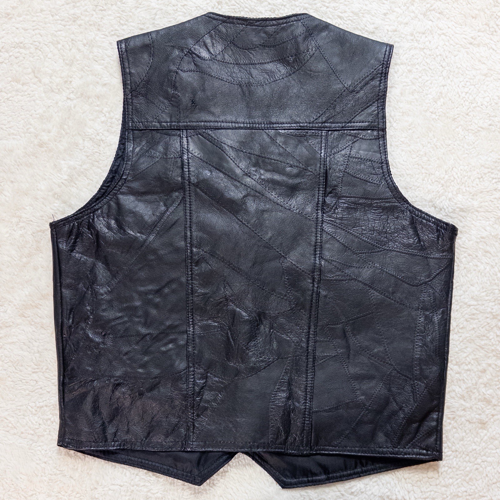 Vintage Black Leather Patchwork Snap Button Vest … - image 8