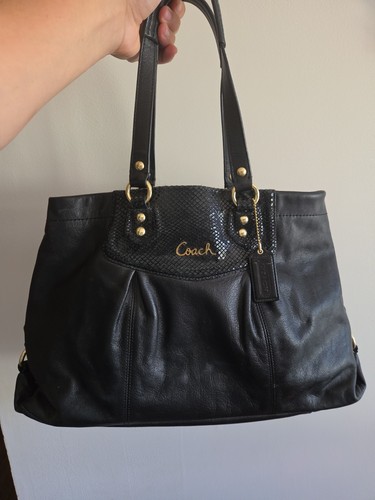 Coach Ashley Black Leather Carryall Python Purse (F1261-F19243)
